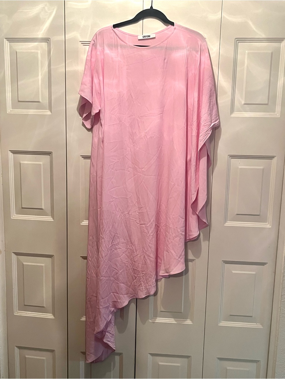 Grifoni Pastel Pink Silk Blend Asymmetrical Short Sleeve Dress 40 Small
